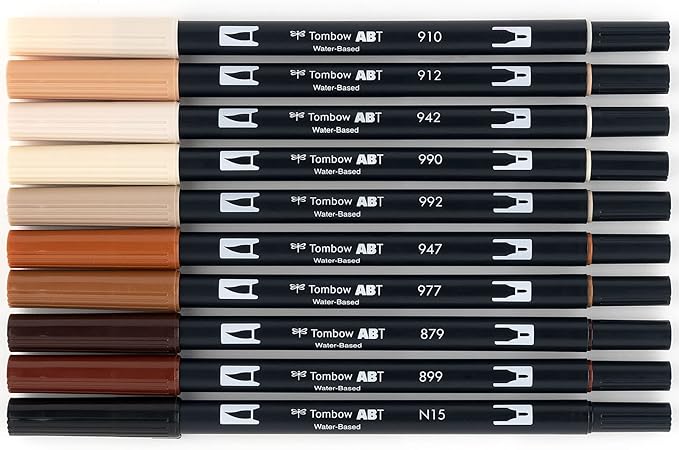 Tombow 56170 Dual Brush Pen Art Markers, Portrait, 10-Pack. Blendable, Brush and Fine Tip Markers