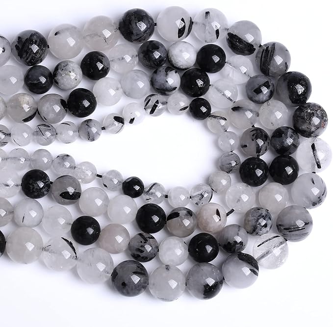 90pcs 4mm AAA Natural Black Quartz Rutilated Beads Round Loose Beads for Jewelry Making DIY Bracelet Crystal Energy Healing Power Stone (Black Rutilated Quartz Crystal, 4mm)
