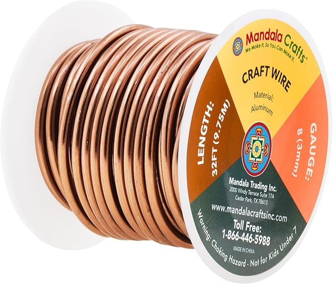 Mandala Crafts 8 Gauge Anodized Aluminum Craft Wire for Jewelry Making - 32 FT Colored Flexible Light Brown Wire - Bendable for Bonsai Armature Crafting Sculpting