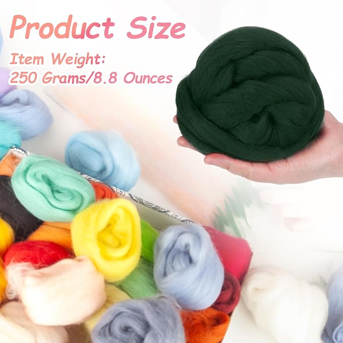 PATIKIL Wool Roving Yarn, 250G/8.8OZ Felting Wool Pure Roving Yarn, Dark Green