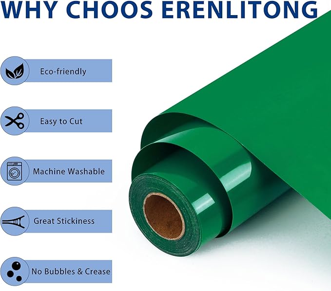 RENLITONG Green Iron on Vinyl 12Inch by 50ft Roll HTV Heat Transfer Vinyl for T-Shirt HTV Rolls for All Cutter Machine - Easy to Cut & Weed for Heat Transfer Design
