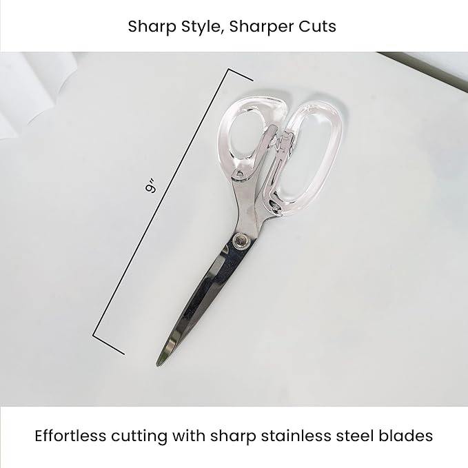 OfficeGoods 9” Stainless Steel Acrylic Scissors for Office and Home - Aesthetic and Sharp All Purpose Scissors, Perfect for Sewing, Arts and Crafts - Silver