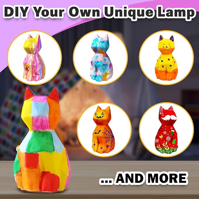 FUNZBO Paint Your Own Cat Lamp Kit - Halloweens Arts and Crafts Supplies, Toys for Ages 8-13, Crafts for Girls 8-12, Painting Kits for Kids Teen, DIY Toy for Toddler 3 4 5 6 7 9 10 11 + Birthday Gifts