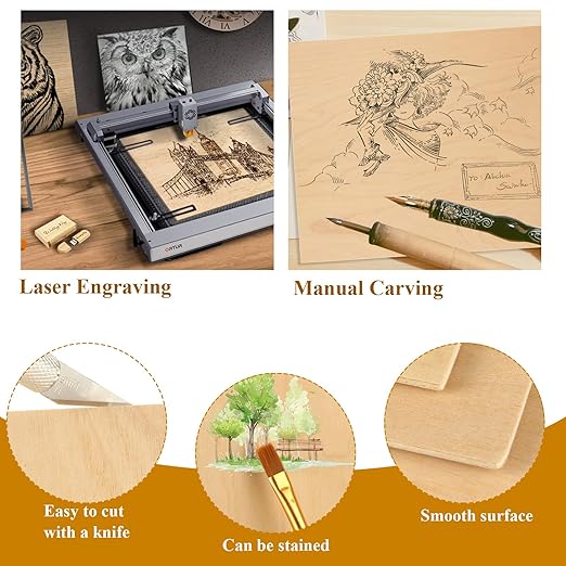 12Pcs 18 x 12 x 1/8 Inch Basswood Sheets, Unfinished Plywood Boards, 3mm Basswood for Laser Cutting, Painting, Pyrography, Wood Engraving, Wood Burning, Architectural Models