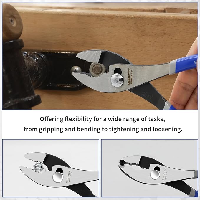 KAIHAOWIN Slip-Joint Pliers 8"& 10" Set of 2, Large Pliers Cr-V Heavy Duty Serrated Jaw with Rubber Grip Handle Plier Tool