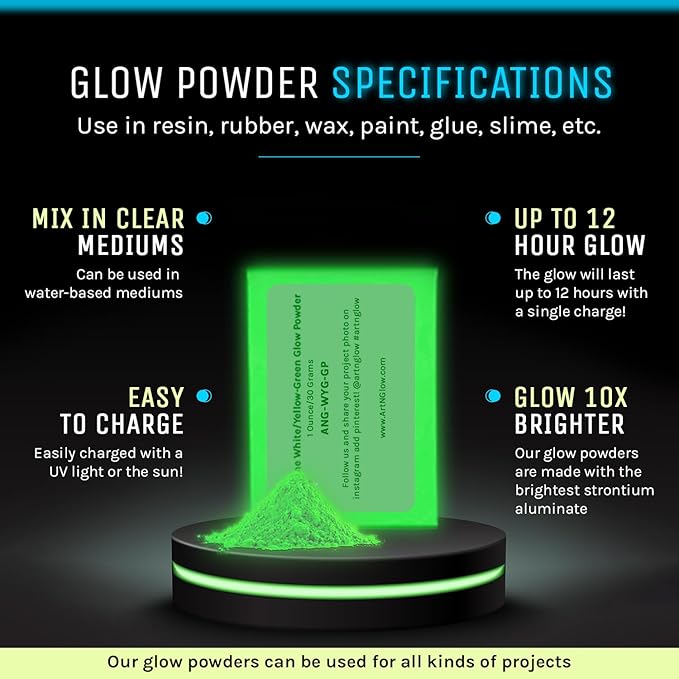 Glow in The Dark Pigment Powder - Neutral and Fluorescent Color for Art Painting, Fine Art, Nail Art Paint, and DIY Crafts - Long Lasting, 10+ Color Options - Fluorescent Green - (12 Grams/ .42oz)