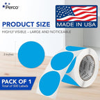 Perco Light Blue 3-Inch Round Circle Dot Sticker Labels with Easy Peel Perforation - 500 Labels per Roll - Strong Adhesion, Vibrant Colors for Organizing, Crafting & More - Made in USA