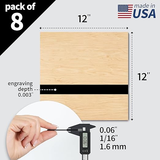 Trotec TroLase | 12"x12"x1/16", 8 Pcs | Maple/Black | 2 Ply | Modified Acrylic | Laser Engraving Double Color Plastic Sheet | Engraving Blanks for Laser, Saw, Guillotine | Made in USA