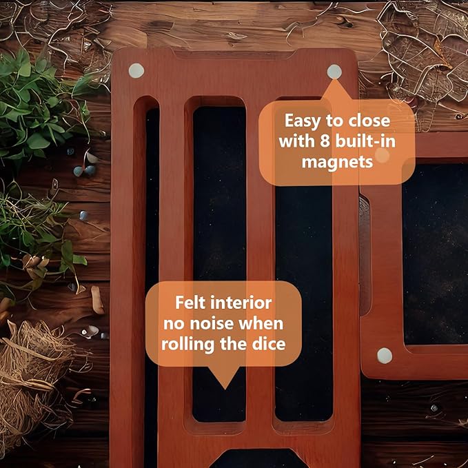 Wooden Dice Box DND Dice Holder 9.5 x 4 Inch Dice Storage Case RPG Dice Rolling Tray Travel Dice Organizer with Felt Lined Magnetic Lid D&D Accessories