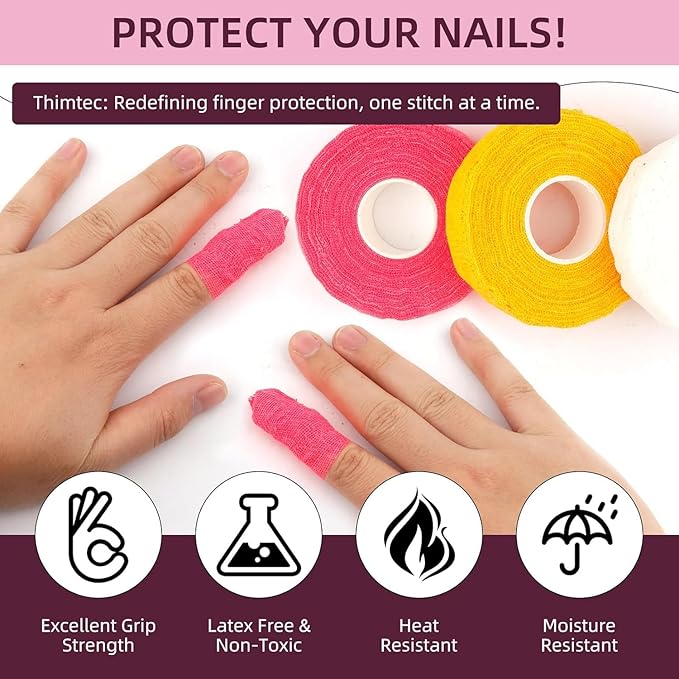 3Rolls Thimble Tape for Hand Sewing Multi-Used Sew Thimbles Nail Finger Protector - Alternative to Classic Knitting Thimbles Adjustable Cotton Tapes for Embroidery Paperwork Carving Sorting Task