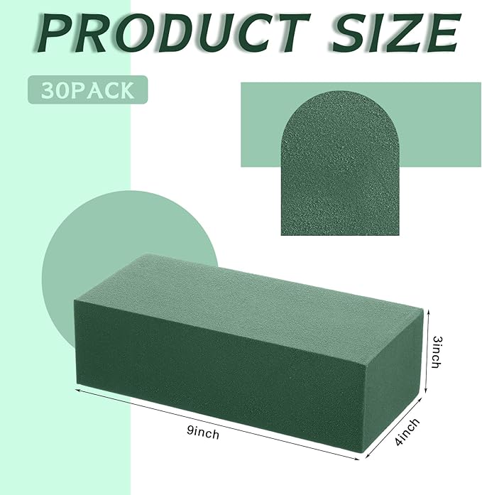 Marsui 30Pcs Floral Foam Blocks Dry and Wet Florist Foam Brick Flower Arrangements Supplies for Fresh and Artificial Flowers Craft Plant Filler Decoration, Green(9 x 4 x 3 Inch)