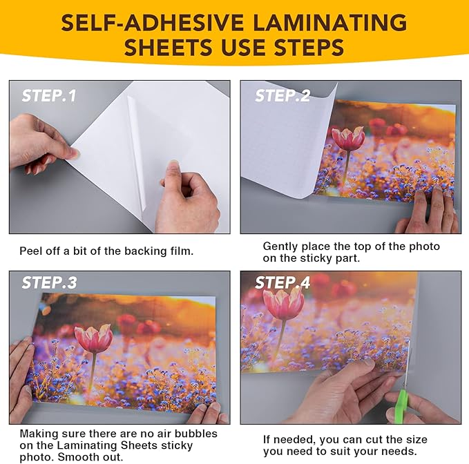 40 PCS Self-Adhesive Laminating Sheets, 9 x 12 Inches Clear Laminating Sheets No Machine Needed Self Sealing Laminate Sheets