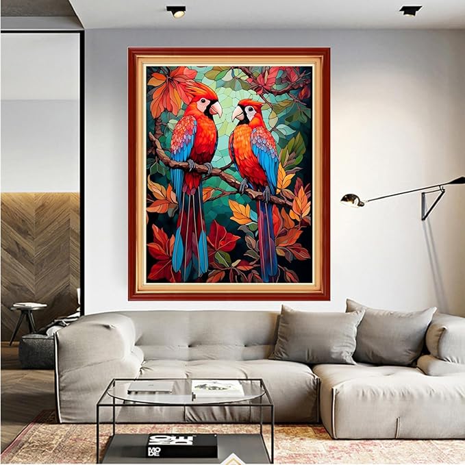 Dooxvey Cross Stitch Kits for Adult Beginners - Full Range of Stamped Kits with 11CT Cross Stitch Patterns - Colorful Birds 16x20 inch