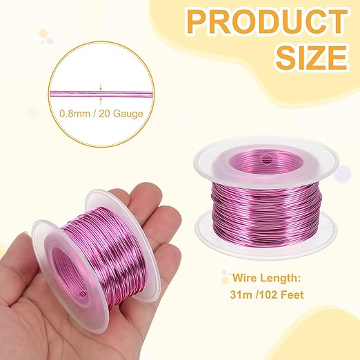 uxcell 20 Gauge / 0.8mm Anodized Aluminum Wire for Jewelry Craft Making, 102 Feet Bendable Flexible Wire for DIY Home Decor Gardening Sculpture, Dark Pink