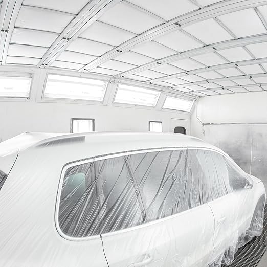 HARFINGTON 3 Rolls Pre-Taped Masking Film 157.5" x32.8ft Double Adhesive Tape and Drape Painters Plastic Drop Cloth Film with Tape Plastic Sheeting for Automotive Painting Covering