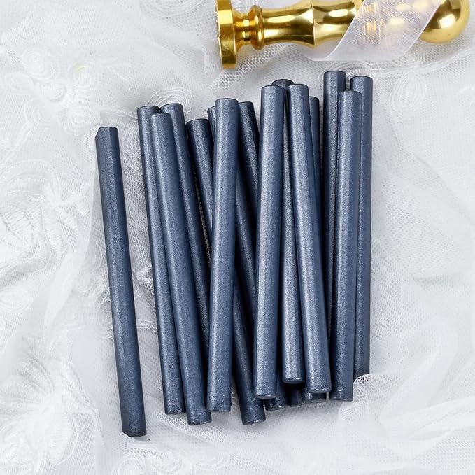 16 PCS Hot Glue Wax Sticks in Steel Blue Color for Mini Glue Gun, Make Wax Seals for Wedding Invitations Thanks Card Envelopes Gift Wrapping