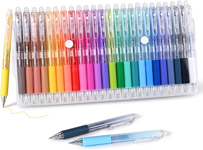 BAYTORY 24Pcs Colored Erasable Gel Pens, Fine Point 0.7mm, Retractable Assorted Colors Pen with Eraser, Smooth Writing Erasable Pens for Drawing Crossword Puzzles
