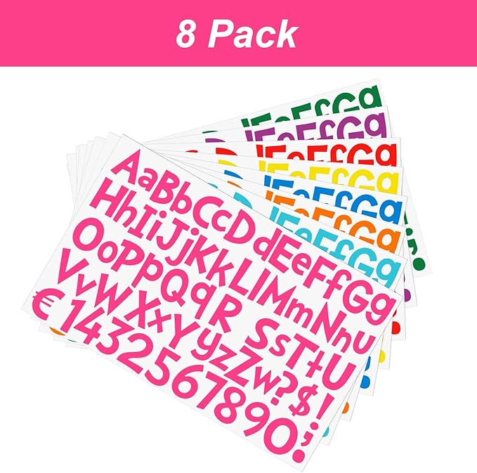 TaoBary 544 Pcs 2 Inch 16 Sheets Large Letter Stickers, Upper and Lower Case, Adhesive Vinyl Alphabet Sticker for Bulletin Board, Poster, Bottle, DIY, Notebook(Colorful,1 Inch)