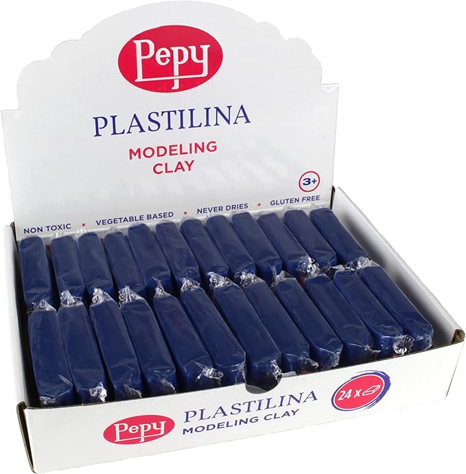Pepy Plastilina Reusable and Non-Drying Modeling Clay; Set of 24 Bars, 1.4 Ounce Each, Perfect for Arts and Crafts Projects, Dark Blue
