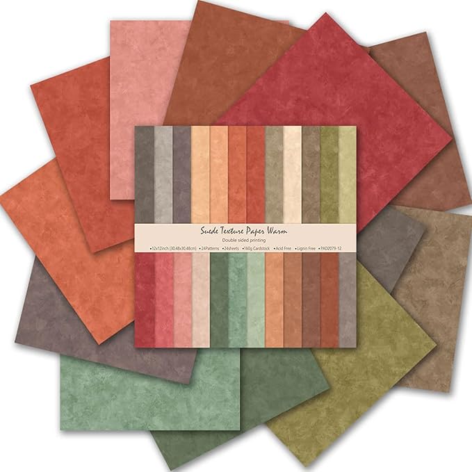 Scrapbook Paper 12x12, Double-Sided Suede Textured Craft Paper Set 24 Sheets/24 Designs, Warm Boho Tone for Decorative Paper, Greeting Cards, Photo Album Decoration
