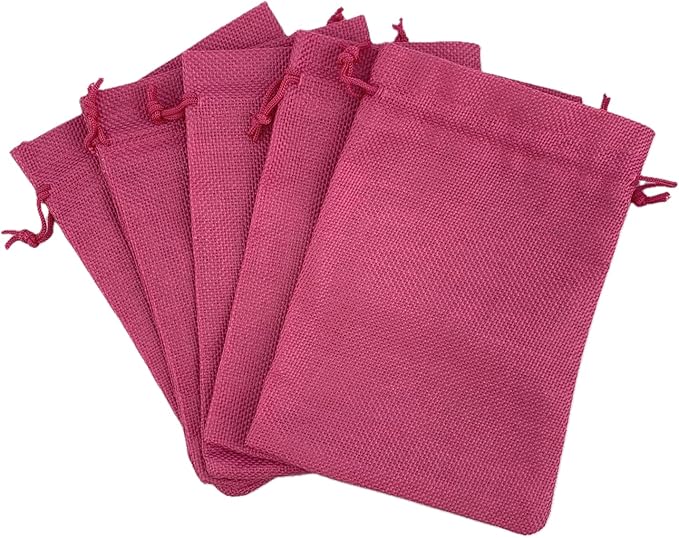Palmhomee Pack of 25 Burlap Gift Bags with Drawstring Linen Jewelry Pouches Wedding Hessian Jute Bags for Birthday and Treat Pouches Party Wedding Favors Gift (5x7 Inch, Fuchsia)
