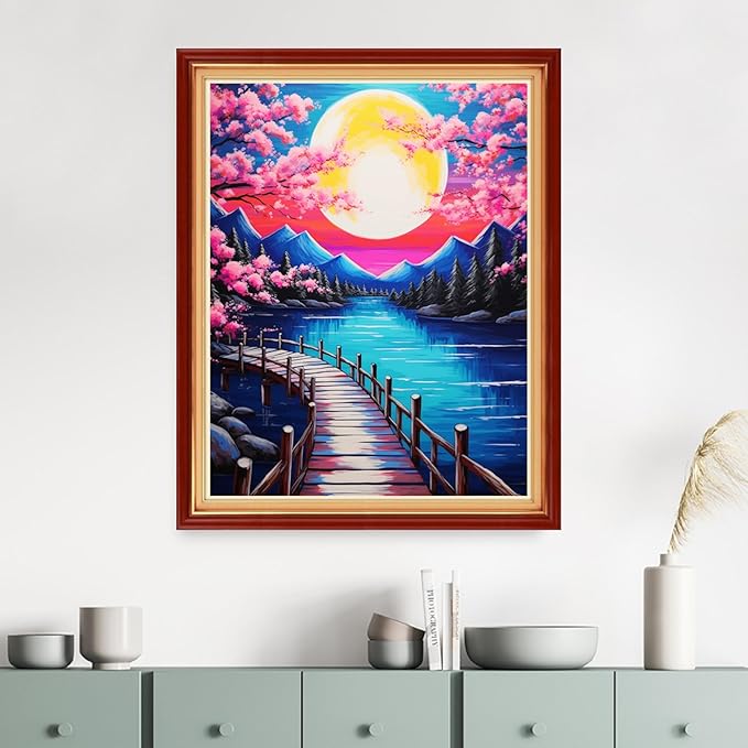 DMCVIVR Stamped Cross Stitch Kits for Adults Beginners Embroidery Kits 11CT Needlepoint Kits Cross Stitch Patterns Embroidery Patterns&Moon Night Scene 16x20 inch