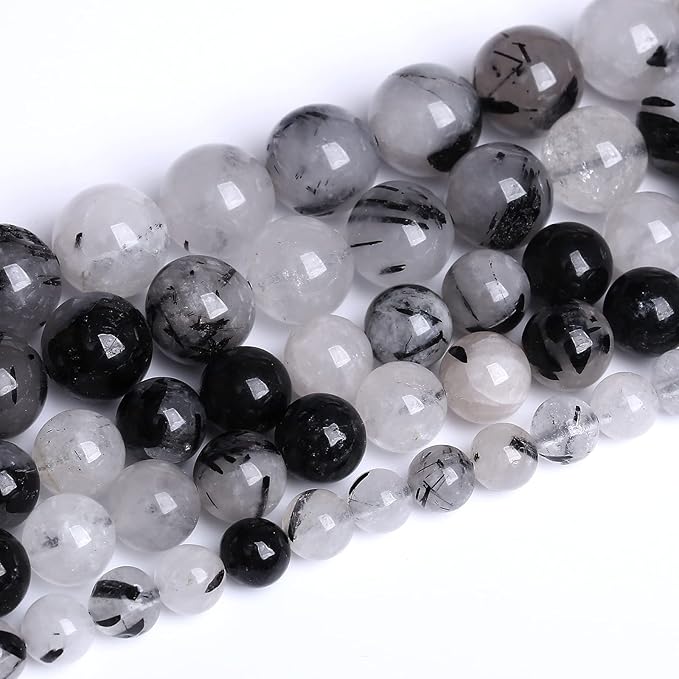 90pcs 4mm AAA Natural Black Quartz Rutilated Beads Round Loose Beads for Jewelry Making DIY Bracelet Crystal Energy Healing Power Stone (Black Rutilated Quartz Crystal, 4mm)