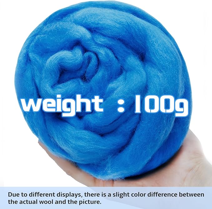 3.53oz Wool Roving Yarn, Fiber Roving Wool Top, Wool Felting Supplies, Chunky Yarn, Spinning Wools Roving for Needle Felting Wet DIY Hand Spinning (Light Blue)