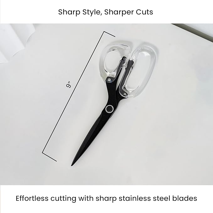 OfficeGoods 9” Stainless Steel Acrylic Scissors for Office and Home - Aesthetic and Sharp All Purpose Scissors, Perfect for Sewing, Arts and Crafts - Matte Black
