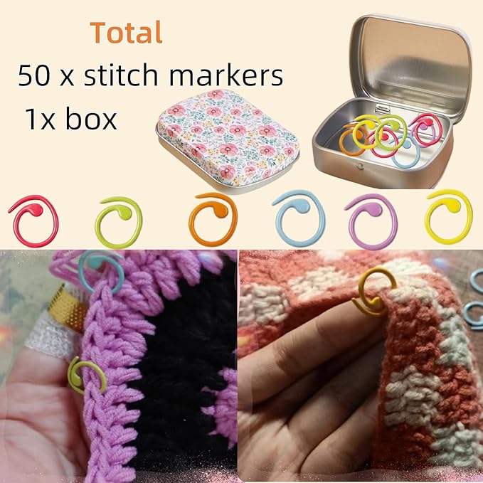 50Pcs Spiral Stitch Markers for Crocheting,Split Ring Stitch Markers with Box Metal Stitch Markers for Knitting Sewing DIY Handmade Crafts