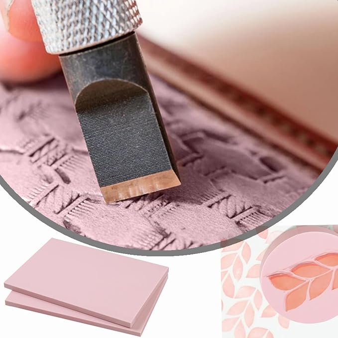 2PCS 4"x6" Pink Rubber Carving Blocks, Soft Rubber for DIY Craft Project, Linoleum Blocks for Printmaking, Stamp Making