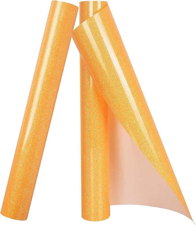 TORC Orange Glitter HTV Heat Transfer Vinyl Roll 12 inch x 10 ft (12 in x 5 ft per Roll) Iron on Vinyl for T Shirts Crafts