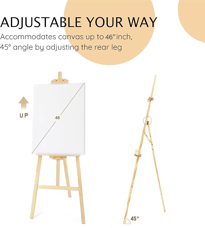 Wooden Painting Easel Stand, Adjustable＆Folds Flat for Storage, Ideal for Painting, Office Presentations, Posters, Signage