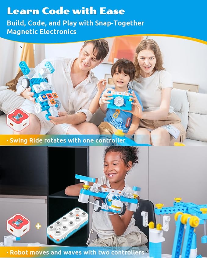 WhalesBot A7 36-in-1 Kids Coding & RC Robot Kit, 160+ Piece Educational Building Set with Sensors & 2 Controllers & Motors, Interactive Storytelling & Play Cards, Toy Gift for Boys & Girls Ages 3-8