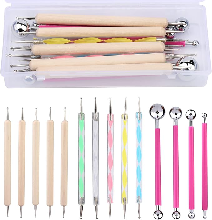 14 PCS Dotting Tools Ball Styluses with Box, Dotting Tools Set Rock Painting, Pottery Clay Modeling Embossing Nail Art