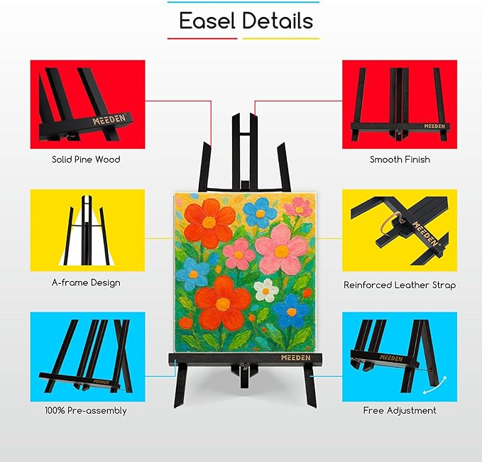 MEEDEN Small Tabletop Easel Stand: 16" x 12 Pack Pine Wood Table Top Display Stand for Painting - Black Mini Wooden Easel for Sign Picture Party Classroom