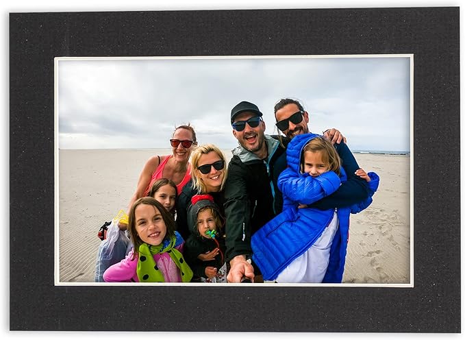 Pack of 25 Acid Free 8x10 Mats Bevel Cut for 5.5x8.5 Photos - Textured Black Precut Matboards With Backing Boards and Clear Photo Mat Bags For Pictures, Photos, Framing - 4-ply Thickness