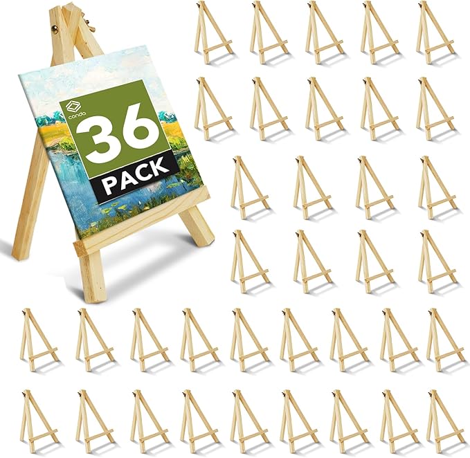 36 Pack 9 Inch Wood Easels, Easel Stand for Painting Canvases, Art, and Crafts,Tripod,Painting Party Easel,Kids Student Tabletop Easels for Painting,Portable A-Frame Tripod Tabletop Easel Set