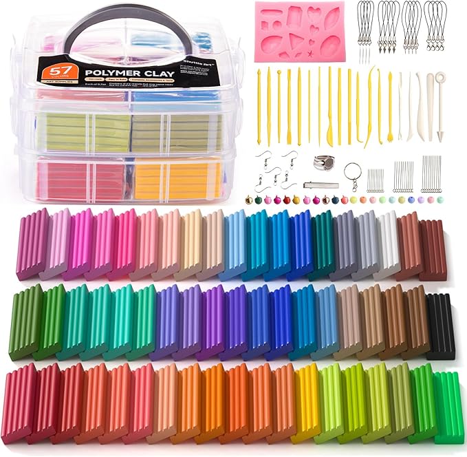 Shuttle Art Polymer Clay Kit, 57 Colors, Soft Oven Clay Kit, 19 Carving Tools and 10 Kinds of Accessories, Non-Stick, Non-Toxic, Ideal Gift for Kids