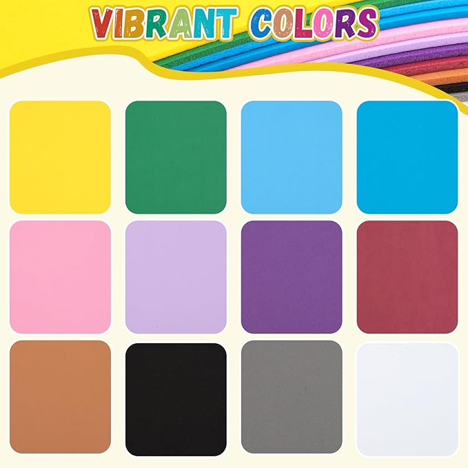 12 Pack Foam Sheets Craft 8 x 12 inch, 12 Colors Eva Foam Paper for Art Crafts Projects, Classrooms Scrapbook DIY Projects, Back to School Supplies (EVA 02)