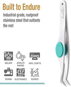 Beaditive High Precision Angled Tip Tweezers with Cushion Grip - 4.7" Craft Tweezers for Sewing, Beading & DIY Crafts - Non-Serrated Jewelry Tweezers with Fine Angled Tips - Stainless Steel (Teal)