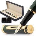 Wordsworth & Black Fountain Pen Set, 18K Gilded Medium Nib, Includes 24 Pack Ink Cartridges, Ink Refill Converter & Gift Box, Gold Finish, Calligraphy, [Racing Green], Perfect for Men & Women