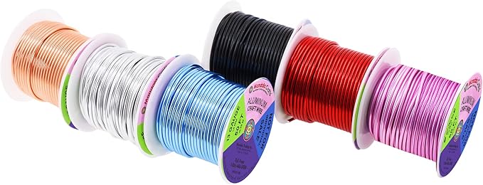 Mandala Crafts 13 Gauge Anodized Aluminum Craft Wire for Jewelry Making - 300 FT Colored Flexible Silver Copper Black Pink Ice Blue Red Wire - Bendable for Bonsai Armature Crafting Sculpting