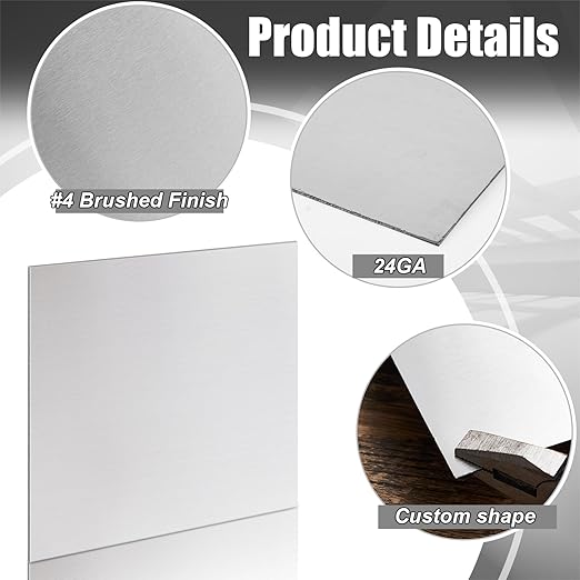 1 Pcs 430 Stainless Steel Sheet Metal 12 x 12 Inches 24GA Metal Plates Panel #4 Brushed Finish Magnetic Mount Board Wall Food Truck Restaurant Crafting Kitchen Floor Trailer Garage Gym