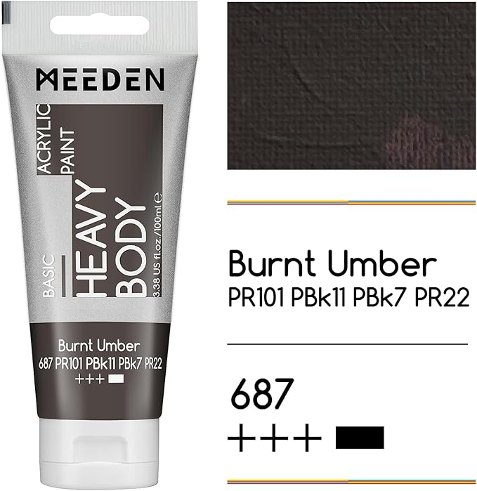 MEEDEN Acrylic Paint Burnt Umber: Bundled with Titanium White Color - 100ml/3.38oz x 2 Bulk Heavy Body Acrylic Paint Tubes for Art Craft Painting