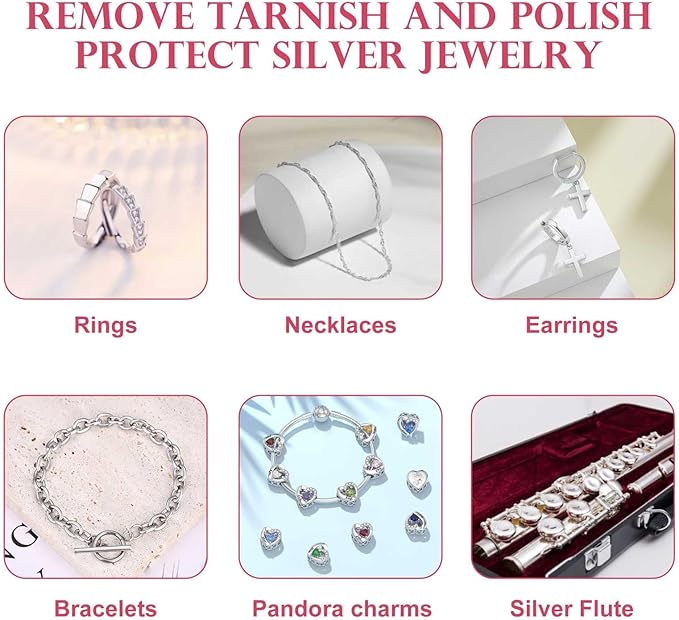 SEVENWELL 50pcs Jewelry Cleaning Cloth Pink Polishing Cloth for Sterling Silver Gold Platinum Small Silver Polish 8x8cm