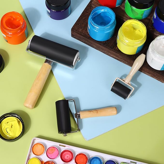 9 Pack Rubber Brayer Roller 1.4/2.4/4 Inch Art Craft Roller Hard Rubber Brayer Rollers for Gluing Printing Printmaking in Application Wallpapers Stamping Oil Painting Scrapbooks