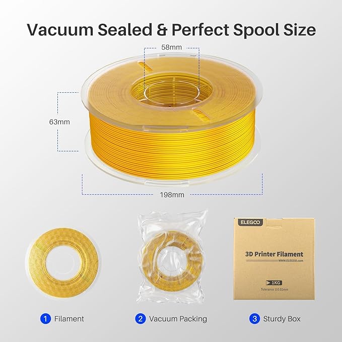 ELEGOO Silk PLA Filament 1.75mm Silver Grey 1KG, 3D Printer Filament Dimensional Accuracy +/- 0.02mm, 1kg Plastic Spool(2.2lbs) 3D Printing Filament Fits for Most FDM 3D Printers
