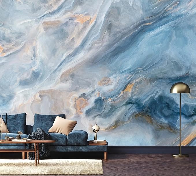 AFZEVEB-Abstract Blue Marble Wallpaper Wall murals for Bedroom 136"x96"(Not Peel and Stick)