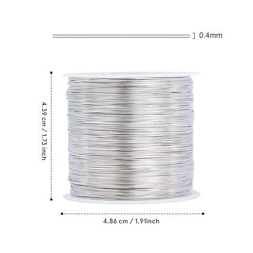 Beadcraft 26 Gauge Jewelry Wire - 0.4mm Silver Plated, Brass, 100M for Jewelry Making